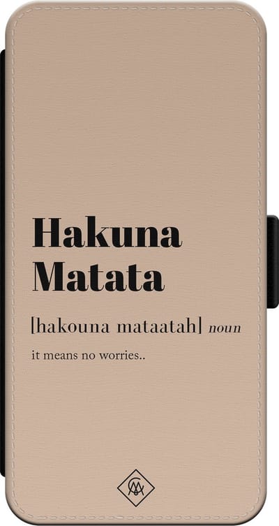 Casimoda® bookcase - Geschikt voor iPhone 14 - Hoesje met pasjeshouder - Hakuna Matata - Bruin/beige - Kunstleer