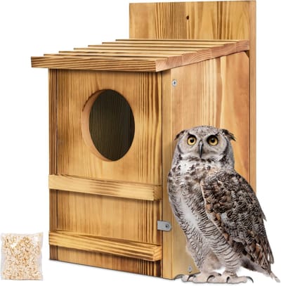 Grote Uilen Nestkast van Hout voor Steenuil, Ransuil en Langooruil - Rustieke Tuindecoratie en Vogelhuisje