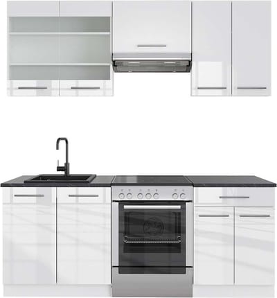 Vicco Fame-Line Complete keukeneenheid – 200 cm, WB Antraciet Wit hoogglans/wit