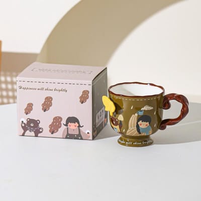 Tasse rétro mignonne pour fille Céramique Aspect haut de gamme Maison Bureau Tasse à eau Tasse à café Souvenir Anniversaire 301-400ml
