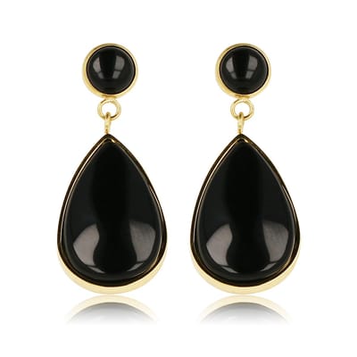 My Bendel - Goudkleurige Oorsteker met Onyx Edelsteen - Goudkleurige Druppel - met Luxe Cadeauverpakking | Sieraden Voor Dames