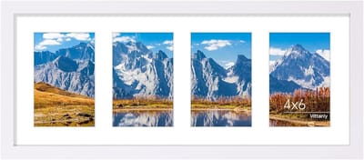 Vittanly Vittanly Fotolijst - Fotolijst - Kan 4 Foto's Van 9 x 14 cm Met Rand Of 1 Foto Van 19 x 49 cm Zonder Rand Weergeven - Moderne Stijl - Wit