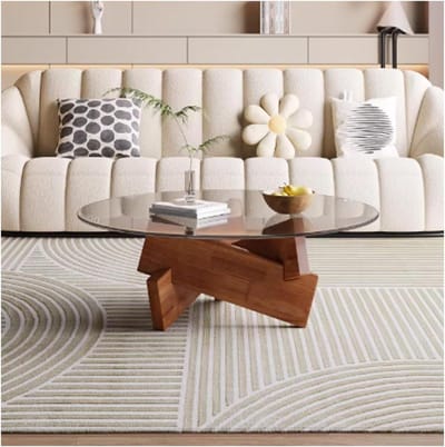Ronde Salontafel - Glazen Tafel - Woonkamer Decoratie - Gehard Glas - 70 cm - Walnoot