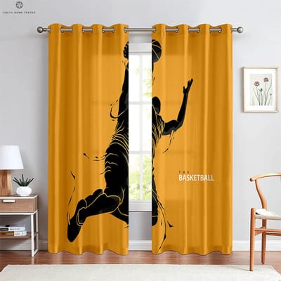 Coole 3D Geprinte Basketbal Gordijnen Geschikt Ideaal voor Kinderkamer Woonkamer Kookruimte Slaapkamer Decoratieve Gordijnen 2 Stuks W50xH130(CM)x2PCS&Rod pocket