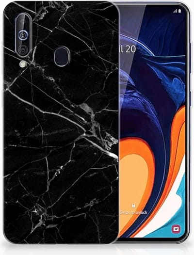 Samsung Galaxy A60 TPU Siliconen Hoesje Marmer Zwart - Origineel Cadeau Vader