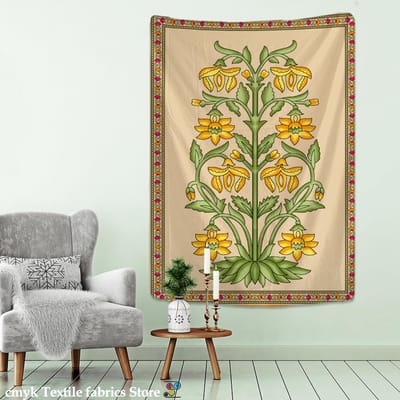 Plant Bloem Wandtapijt Muurhanger Boheemse Stijl Eenvoudig En Elegant Hippie Mandala Tapijt Slaapkamer Kunst Huisdecoratie 95x70cm beige