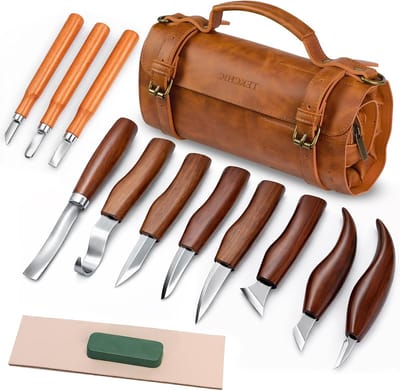 Complete houtsnijgereedschapsset van 14 delen met PU-lederen etui voor houtsnijwerk, beginners en professionals