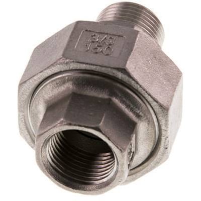 Rp 3/8'' x R 3/8'' F/M RVS Borstnippel 3-delig met Conische afdichting 16 Bar