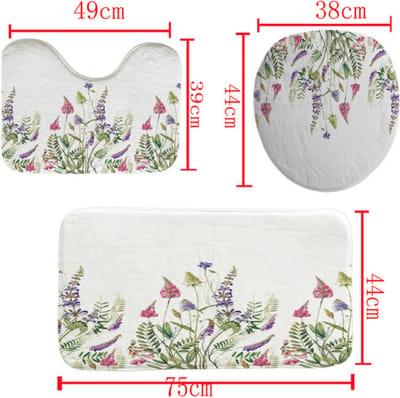 3-delige set badmatten in bohemian stijl antislip wasbare badkamermatten set 3D digitaal printen waterdicht en schimmelbestendig badkamermatten voor toilet - Lavender-red - 75*45