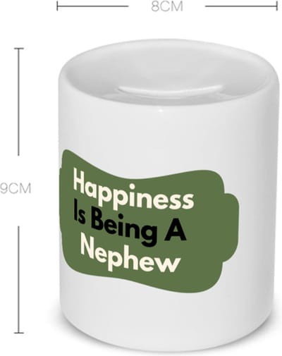Akyol - happiness is being a nephew Spaarpot - Neef - de liefste neef - verjaardag - cadeautje voor neef - neef artikelen - kado - geschenk - 350 ML inhoud