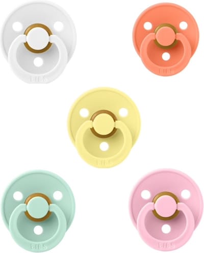 Bibs fopspenen 0-6 maand set 5 stuks Baby Pink,White,Sun Shine,Papaya en Nordic Mint maat 1