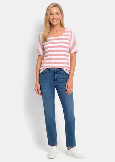 Gestreept shirt van zachte katoenmix - rosé / wit / gestreept - Gr. 21 van Goldner Fashion