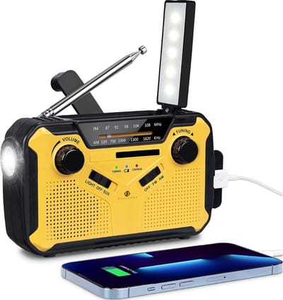 Noodradio - Noodradio Opwindbaar - FM/AM Zwengelradio - Draagbare Zonne-radio met 3000 mAh Batterij - Oplaadbare Radio met SOS-Sirene en Flitslicht - Geschikt voor Kamperen, Buiten en Stroomuitval