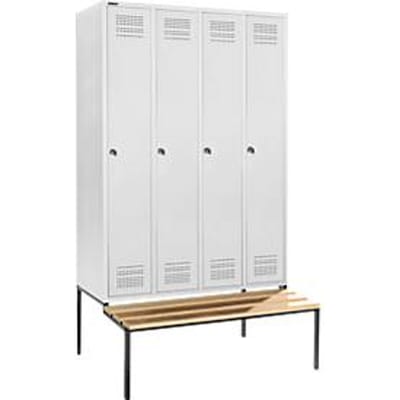 Schäfer Shop Genius Kledingkast met zitbank, 4 vakken, 300 mm vakbreedte, cilinderslot, lichtgrijs/lichtgrijs, lichtgrijs