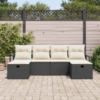 vidaXL - Bankstel - 6 - st - 6-Aantal - zitplaatsen - Zwart - en - Crème - poly - rattan