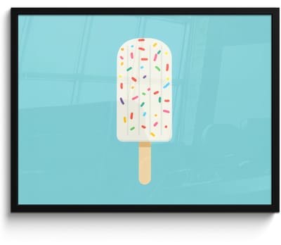 Poster in lijst - Fotolijst 70x50 cm - Posters - Ijsje - Stokje - Sprinkles - Lichtblauw - Posterlijst zwart - Decoratie - Wanddecoratie woonkamer - Muurdecoratie slaapkamer