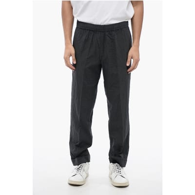 Gerimpelde katoenen REM Slim Fit-broek in grijs