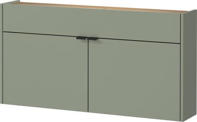 Opbergkast Eleonore Eiken - Groen - Breedte 110 cm - Hoogte 57 cm - Diepte 22 cm - Met lades - Met planken - Met openslaande deuren