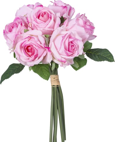 Easyplants | Kunstrozenboeket 7 Rozen Real Touch Roze 30 cm | Zijde | Nepbloemen | roze | Onderhoudsvrij | Kant-en-klaar