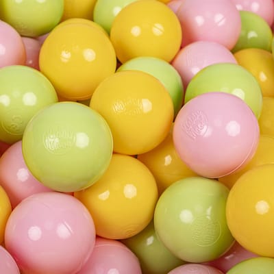 KiddyMoon 50 ∅ 7cm kinderballen speelballen voor ballenbad baby plastic ballen made in eu, lichtgroen/geel/roze