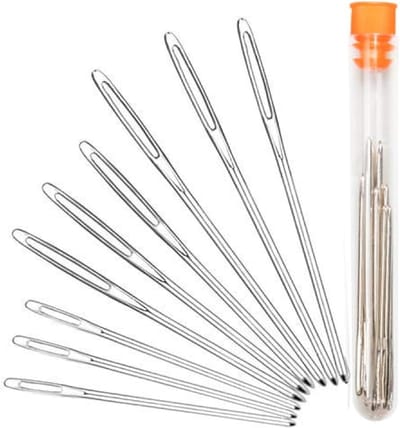 Stopnaalden set - Naalden set - 9 stucks - 3 Maten - Rijgnaalden Set - Naainaalden - Naaien - Kralen Rijgen - Met Groot Oog - Met Koker - Zilver