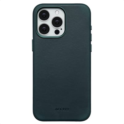 Accezz Hoesje - Geschikt voor iPhone 15 Pro Max - Vintage Leather geschikt voor MagSafe Backcover - Smokey Green