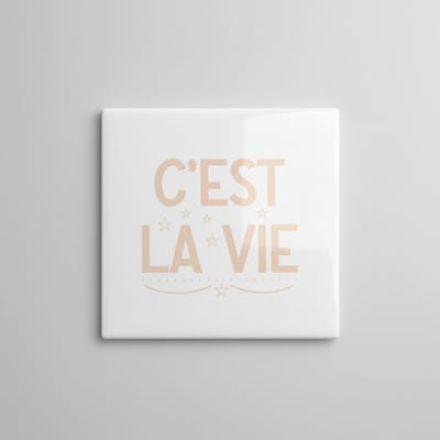 C’est La Vie Quote Tegel – Zachte Neutrale Franse Tekst Elegante Wanddecoratie – 15 x 15 cm Keramische Tegel