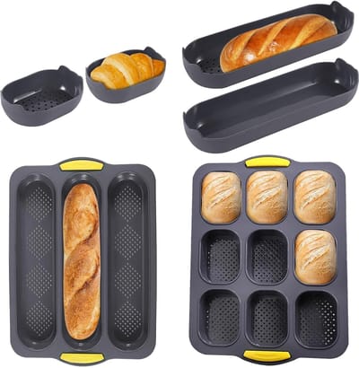 Dailygoody - Baguettevorm - Siliconen Bakvormen - Antiaanbaklaag - Grijs - Broodstokken - Geschikt voor Broodrolletjes