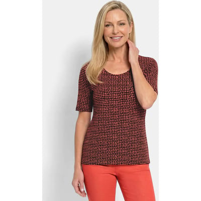 Shirt van viscose met geometrische minimal print - terracotta / zwart / gedess. - Gr. 19 van Goldner Fashion