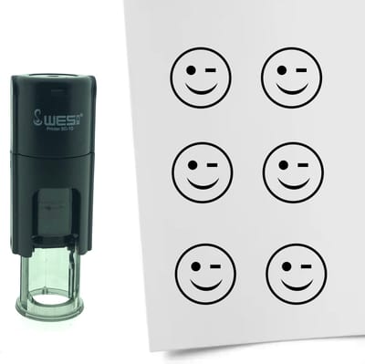 CombiCraft Stempel Smiley Knipoog 10mm rond - zwarte inkt