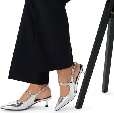 Manfield - Dames - Zilveren lak slingbacks - Maat 37