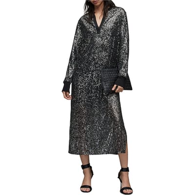 AllSaints Juela Dia Dress Black/silver Maat: XS | Midi Jurken Outlet | Dames | Zwart