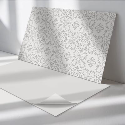 Wallfluent Vinyl Wandpaneel - Bloemenpatroon met details Zelfklevend Wandpaneel - 100 cm x 50 cm - Grijs PVC wandpaneel - Set van 1 - Rechthoekig Wandbekleding Vinyl - Patroon Wandpaneel - PVC Muurpaneel - Wandpaneel Keuken en Badkamer