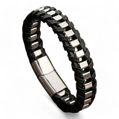 LOUD AND CLEAR® - Armband - Leren Armband - Schakel Armband - Heren - Dames - Leer - Schakel - Zilver