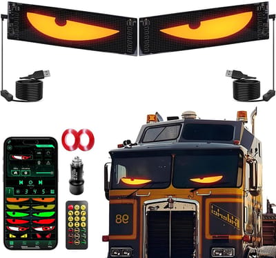 2 Stuks - LED-Ogen voor Vrachtwagen - Programmeerbaar Lichtreclame - Flexibele LED-Ogen Verlichting voor Auto'S en Vrachtwagens - IP65 Waterdichtheidsclassificatie - 102x348 mm - Zwart