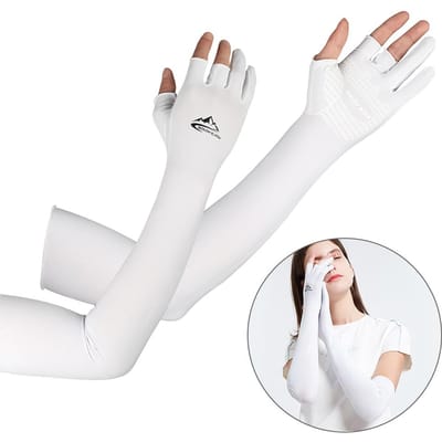 Koelende armmouwen met ergonomische vingers Mannen Vrouwen UV-zonbescherming Lange armmouwen Cover voor L