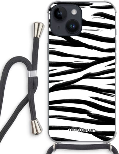 Case Company® - Hoesje met koord geschikt voor iPhone 14 hoesje met Koord - Zebra pattern - Telefoonhoesje met Zwart Koord - Bescherming aan alle Kanten en Over de Schermrand