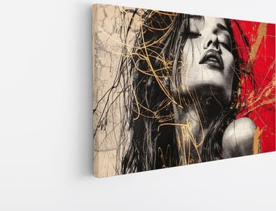 Saammp - Canvas Schilderij - Abstract - Vrouw - Rood-Wit - 30x20 - Foto op canvas - Wanddecoratie - Muurdecoratie Woonkamer - Slaapkamer decoratie - Canvas Print