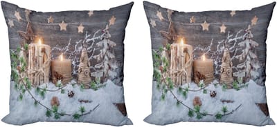ABAKUHAUS Kerstkussensloopset (2 stuks), Kaarsen met lantaarns, 40 cm, Bruin Wit