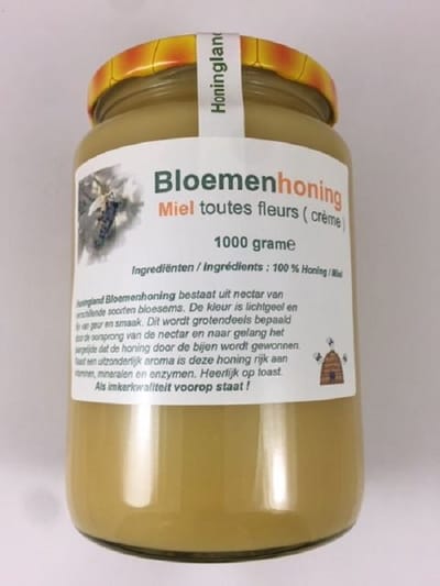 Honingland : Bloemen Honing, Miel toutes Fleurs, Flower honey ( crème ). 1000 gram