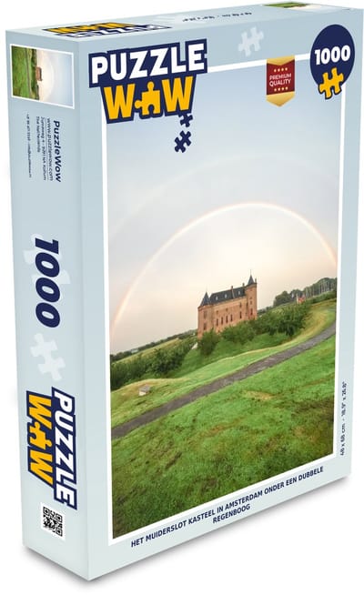 Puzzel Het Muiderslot kasteel in Amsterdam onder een dubbele regenboog - Legpuzzel - Puzzel 1000 stukjes volwassenen