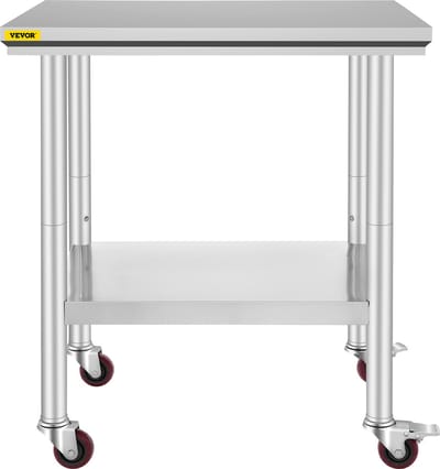 VEVOR Rvs Tafel Keukentafel Keuken Werktafel Bereiding Tafel 4 Wielen Rvs 30x24 inch Nutswerkstation