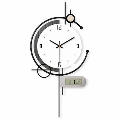 Luxaliving - Wandklok Modern Zwart met Display 35 cm – Stil Uurwerk – Digitale Klok met Temperatuur & Datum – Industriële Design Wandklok Woonkamer