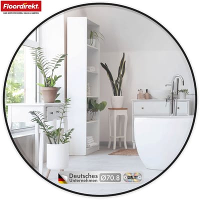 FLOORDIREKT Ronde Wandspiegel Bella - Zwart - Ø 70 cm - Spiegel met Zwart Frame van Aluminiumlegering - Verkrijgbaar in Verschillende Maten