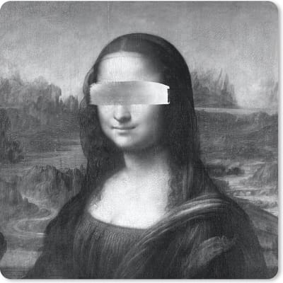 Muismat 20x20 cm - Mousepad Mona Lisa - Leonardo da Vinci - Zwart - Wit - Muismatten