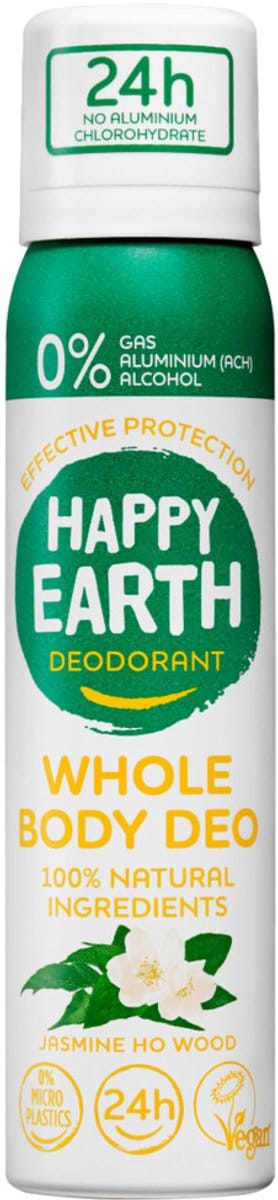 Happy Earth Whole Body Deodorant Spray Jasmine Ho Wood - 100% Natuurlijke Ingrediënten - 24 uur Bescherming – Hele Lichaam – Alcoholvrij – Zonder Aluminium-Chloorhydraat – Microplasticvrij – Vegan – 100mL