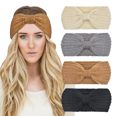 Famanu - 4 stuks gehaakte oorwarmer hoofdband zacht gebreide tulband stretch hoofdbanden warmer voor vrouwen winter nekwarmer