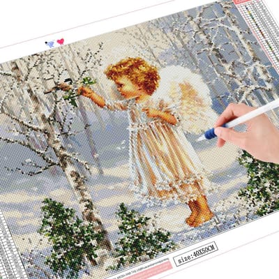 Peinture Diamant 5D Forage Complet Rond Ange DIY Art Mural Broderie Affichage Complet Portrait Fait Main 20X30CM beige