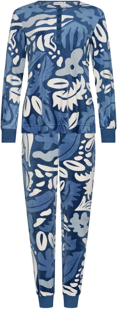 Pastunette - Blue Bloom - Pyjama/Huispak - Velours - Blauw - Maat 50