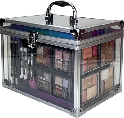45-delige Make-up Set met Lipstick, Oogschaduw, Blush en Manicure in Transparante Koffer